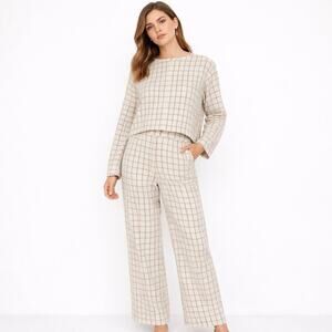 Caron Callahan Ellis Pant & Woven Zip-Back Top Set – Wool Blend Windowpane Check